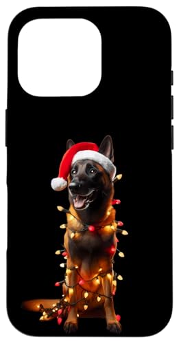 Hülle für iPhone 16 Pro Belgischer Malinois mit Weihnachtsmannmütze Weihnachtsbeleuchtung Hundebesitzer von Belgian Malinois Christmas Products