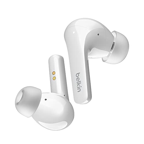 Belkin SOUNDFORM Flow True Wireless Noise-Cancelling-Kopfhörer, kabellos, Bluetooth-Kopfhörer, schweiß- und spritzwassergeschützt, Schutzart IPX5, 31 Std. Betrieb, für iPhone, Galaxy, Pixel – Weiß von Belkin