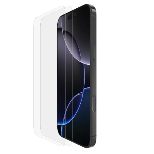 Belkin ScreenForce TemperedGlass Schutzfolie für iPhone 16 Pro Max, dünn displayschutz, kristallklar schutzglas, kratzfest, Positionierungsrahmen für Blasenfreie Applikation, 2er-Pack von Belkin