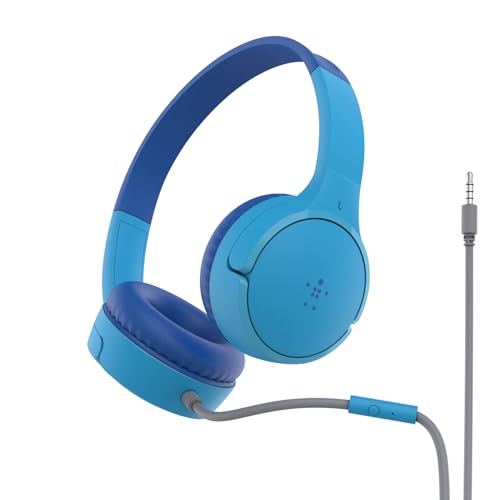 Belkin Sound Form Mini On-Ear-Kopfhörer mit Kabel für Kinder, Over-Ear-Headset mit integriertem Mikrofon für die Schule, Reisen und zum Spielen, Für Geräte mit 3,5 mm Klinkenanschluss, Blau, One Size von Belkin