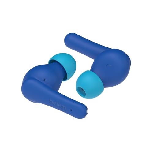 Belkin SoundForm Nano 2 Bluetooth In-Ear Kinderkopfhörer mit integriertem Mikrofon, 28 Std. Akkulaufzeit, Lautstärkebegrenzung auf 85 dB, wasserfest nach IPX5, für iPhone, iPad, Galaxy usw. – Blau von Belkin