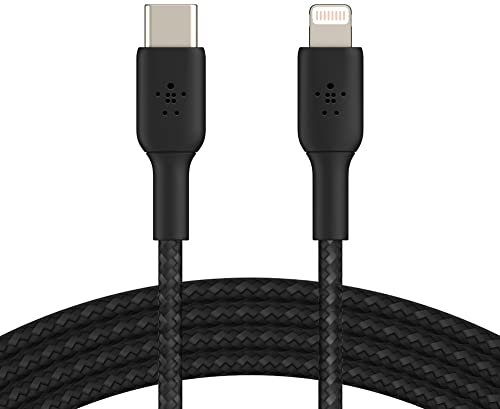 Belkin geflochtenes USB-C-/Lightning-Kabel (iPhone-Kabel zum Schnellladen für das iPhone 14 oder ältere Modelle) Boost Charge MFi-zertifiziertes iPhone USB-C-Kabel (1 m, Schwarz) von Belkin