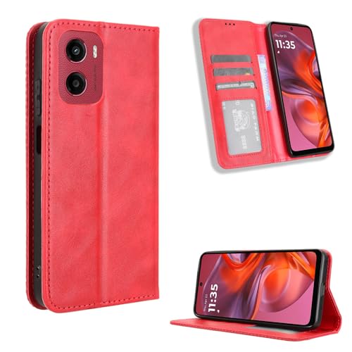 Moto G05 4G/E15 4G Hülle [Brieftasche] [Klammerfunktion] [Kartenfächer] [Magnetic Flip Cover] Kompatibel mit Moto G05 4G/E15 4G Smartphone(Rot) von BellaCase