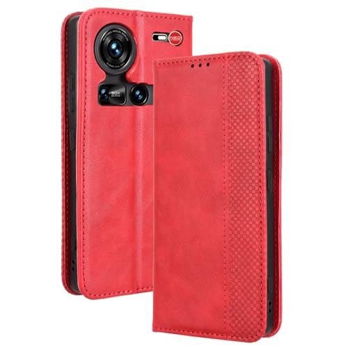 ZTE Nubia Z70 Ultra Hülle [Brieftasche] [Klammerfunktion] [Kartenfächer] [Magnetic Flip Cover] Kompatibel mit ZTE Nubia Z70 Ultra Smartphone(Rot) von BellaCase