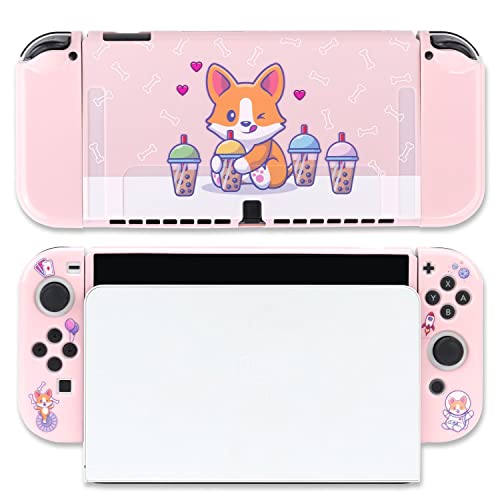 BelugaDesign Dog Boba Case | Cute Kawaii Dog Bubble Tea Pastel Corgi Animal Cover | Snap on Shell Compatible with Nintendo Switch OLED (Switch OLED, Pink) von BelugaDesign