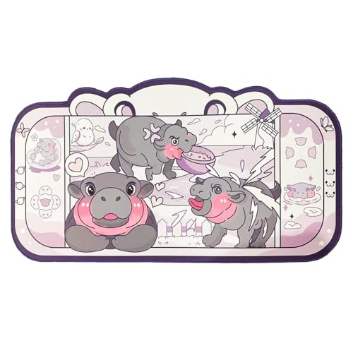 BelugaDesign Pygmy Hippo Schreibtischunterlage, niedliches Anime-Cartoon-Tastatur, PC, Laptop, Pastellfarben, großes Gaming-Setup-Zubehör, Mauspad, maschinenwaschbar, rutschfester Löschschutz von BelugaDesign