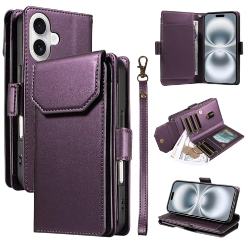 Belzsxy Handyhülle für iPhone 15 Plus Hülle, Premium Leder Tasche Flipcase [15 Kartenschlitzen] [Magnetverschluss] [Standfunktion] kompatibel mit iPhone 15 Plus Schutzhülle,Lila von Belzsxy