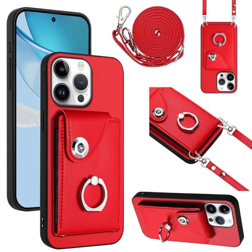 Belzsxy Xiaomi Redmi Note 13 Pro Plus 5G Hülle aus hochwertigem Leder mit praktischem Lanyard, Kartenfach und Standfunktion, inklusive Schutzhülle Kabel und Ring Handykette Case - Rot von Belzsxy