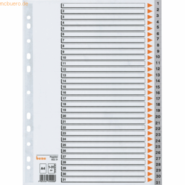 Bene Register A4 PP 1-31 grau von Bene