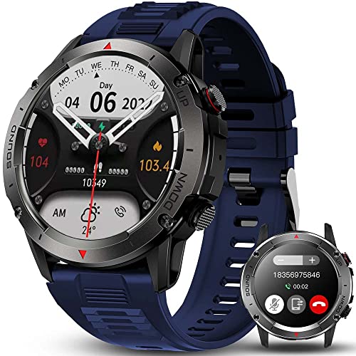 Bengux Smartwatch Herren mit Telefonfunktion 1,39 Zoll HD Voll Touchscreen IP68 mit 100+ Sportmodi Fitness Tracker Sportuhr Schlafmonitor Schrittzähler Message Reminder Pulsuhr für Android iOS(Blau) von Bengux
