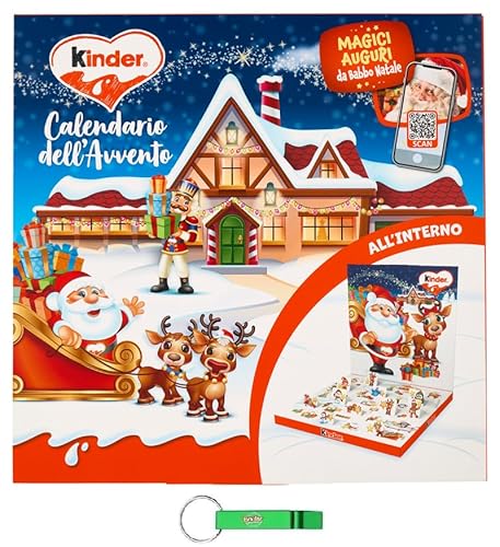 1x Kinder - Adventskalender 2024, 24 Verschiedene Spezialitäten Praline Kinder-Mini- Kinder-Schokolade,123g + Beni Culinari Kostenloser Schlüsselanhänger von Beni Culinari