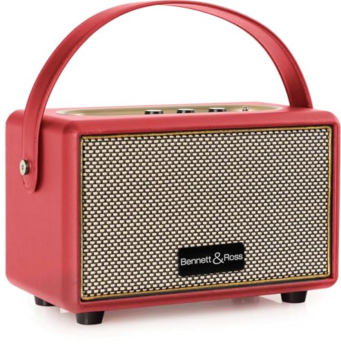 Bennett & Ross BB-820RD Blackmore Junior - Retro Bluetooth Lautsprecher in Lederoptik mit 5200 mAh Akku - Vintage Speaker mit 20W - MicroSD-Eingang mit MP3-Player - 3,5mm Aux-Anschluss - Rot von Bennett & Ross