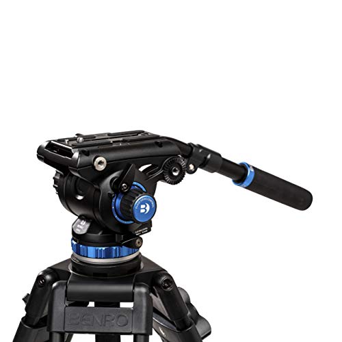 Benro S6 PRO Flat Base Fluid Video Head, 13.2 lb Max, 6 Step Counterbalance (0-5), 1/4""-20 Accessory Mounts, 3/8""-16 Head Mount, w/Pan Arm (S6PRO), Black von Benro