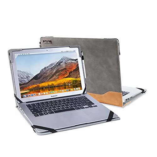 Berfea Laptop-Schutzhülle kompatibel mit Acer swift 3 sf314-43 14 Zoll Notebookhülle aus PU-Leder mit Ständer, harte Schutzhülle (Grau) von Berfea