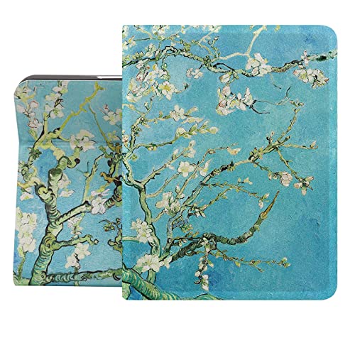 Berkin Arts Kompatibel mit iPad 10. Generation Hülle 2022 (10.9 Zoll) A2757/A2696/A2777 Folio Case Premium-Lederbezug Cloisonnismus Grün Blume Blumen (Van Gogh-Mandelblüte) von Berkin Arts