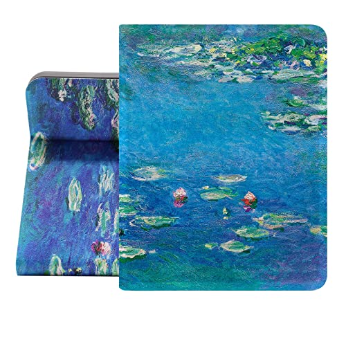 Berkin Arts Kompatibel mit iPad 7/8/9. Generation Hülle/iPad Air 3. Generation Hülle (10.5 Zoll) 2019/2020/2021 Folio Case Premium-Lederbezug Cloisonnismus Blaugrün Blume Blumen (Monet-Seerosen) von Berkin Arts