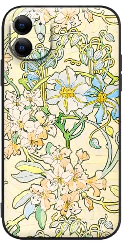 Berkin Arts Kompatible iPhone 11 Hülle Silikon Cover mit Displayschutzfolie Jugendstil-Blumenblume (Alphonse Mucha-Klematis) von Berkin Arts