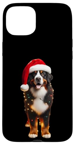 Hülle für iPhone 15 Plus Berner Sennenhund mit Nikolausmütze und Weihnachtsbeleuchtung Mama von Bernese Mountain Dog Christmas Products