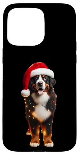 Hülle für iPhone 15 Pro Max Berner Sennenhund mit Nikolausmütze und Weihnachtsbeleuchtung Mama von Bernese Mountain Dog Christmas Products