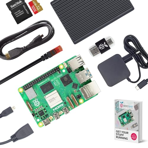 BerryBase Raspberry Pi 5 4GB Starter Kit mit Passivkühler, Aluminiumgehäuse, 64GB microSD, Netzteil und HDMI Kabel - Ideal für DIY-Projekte und Mini-PC Anwendungen von BerryBase