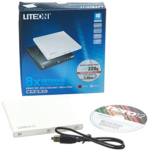 Lite-On Externes DVD-Laufwerk - External Slim USB DVD-RW (Bequeme Stromversorgung über den USB-Anschluss - SMART Burn für max. Schreibqualität - optimierte Lesegeschwindigkeit) 8X External Weiß von Best Price Square