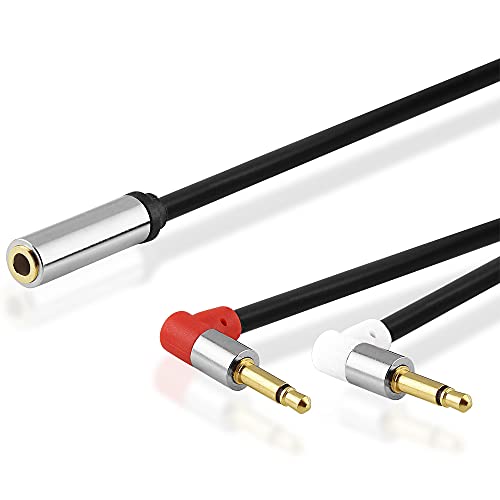 BestPlug 1 Meter Y Audio Kabel Adapter Aux in Out, 2 3,5mm Mono Klinke Stecker männlich 90° abgewinkelt auf 1 3,5mm Stereo Klinke Buchse Kupplung weiblich vergoldet, Schwarz von BestPlug