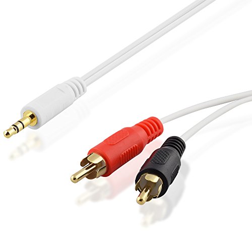 BestPlug 10 Meter Y Audio RCA Aux in Out Kabel, 2 L-R Cinch Stecker auf 1 3,5mm Mini Stereo Klinke Stecker vergoldet, Weiss von BestPlug