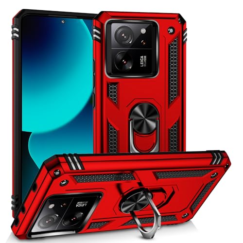 BestST Handyhülle für Xiaomi 13T Pro/13T/Redmi K60 Ultra + HD Displayschutz, Cover für Xiaomi 13T Pro/13T/Redmi K60 Ultra hülle, 360 Grad Drehbar Ringhalter Handytasche Case Handy Hüllen,Rot von BestST