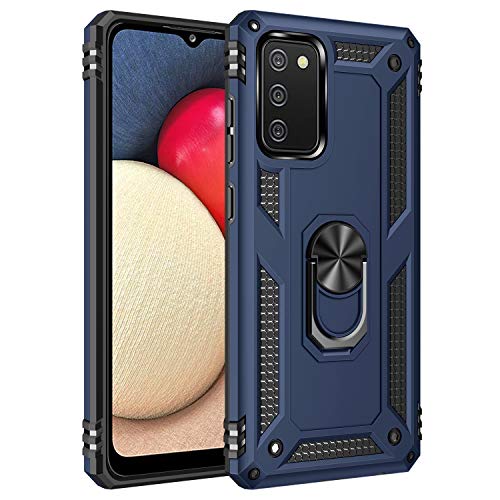 BestST Hülle für Samsung Galaxy A02S + schutzfolie,Handyhülle für Samsung A02S Cover,Armor Stoßfest TPU PC Schutzhülle Ringhalter Handytasche Case für Samsung Galaxy A02S Handy Hüllen,Blau von BestST