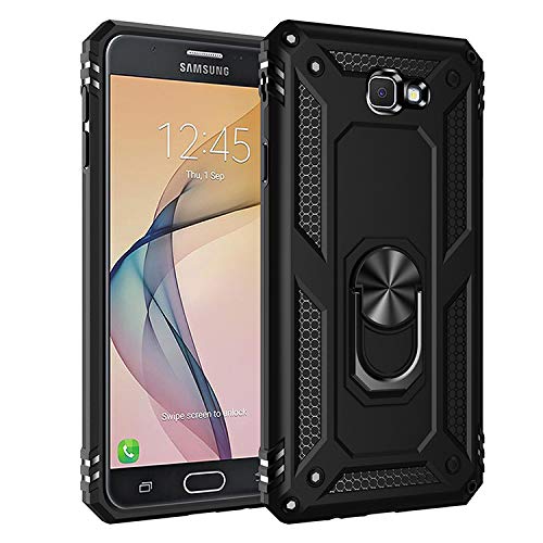 BestST Hülle für Samsung Galaxy J7 Prime Cover + HD schutzfolie, Armor Stoßfest TPU PC Schutzhülle Ringhalter Handytasche Case Handy Hüllen, Schwarz von BestST