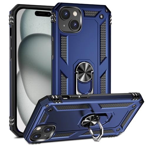 BestST Hülle für iPhone 15 Plus + schutzfolie, Handyhülle für iPhone 15 Plus Cover, Armor Stoßfest TPU PC Schutzhülle Ringhalter Handytasche Case für iPhone 15 Plus 6.7" Handy Hüllen,Blau von BestST