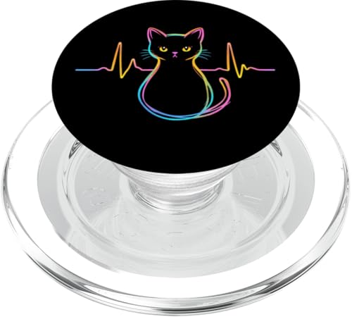 Herzschlag Katzen EKG Kunst Funny Cat Süße Katze Silhouette PopSockets PopGrip für MagSafe von Besten Tier Motive aller Art - Kunstwerk AnimalArt