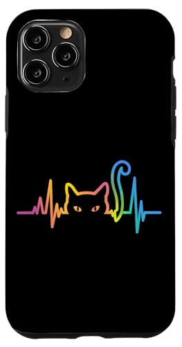 Hülle für iPhone 11 Pro Herzschlag Katzen EKG Kunst Funny Cat Süße Katze Silhouette von Besten Tier Motive aller Art - Kunstwerk AnimalArt