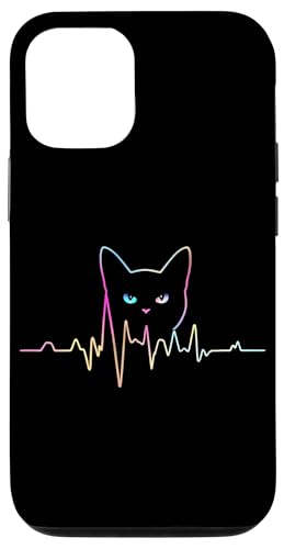 Hülle für iPhone 12/12 Pro Herzschlag Katzen EKG Kunst Funny Cat Süße Katze Silhouette von Besten Tier Motive aller Art - Kunstwerk AnimalArt