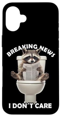 Hülle für iPhone 16 Plus Lustiger Waschbär auf Toilette mit Zeitung Funny Raccoon Klo von Besten Tier Motive aller Art - Kunstwerk AnimalArt