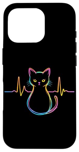 Hülle für iPhone 16 Pro Herzschlag Katzen EKG Kunst Funny Cat Süße Katze Silhouette von Besten Tier Motive aller Art - Kunstwerk AnimalArt