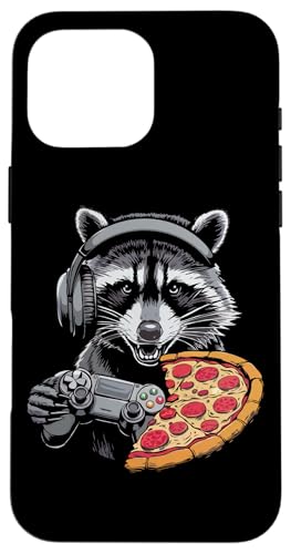 Hülle für iPhone 16 Pro Max Waschbär Gamer Raccoon Gaming Pizza All I Need Zocken Zocker von Besten Tier Motive aller Art - Kunstwerk AnimalArt