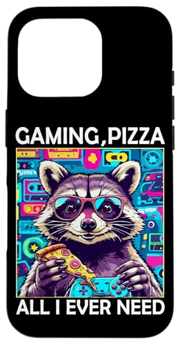 Hülle für iPhone 16 Pro Waschbär Gamer Raccoon Gaming Pizza All I Need Zocken Zocker von Besten Tier Motive aller Art - Kunstwerk AnimalArt