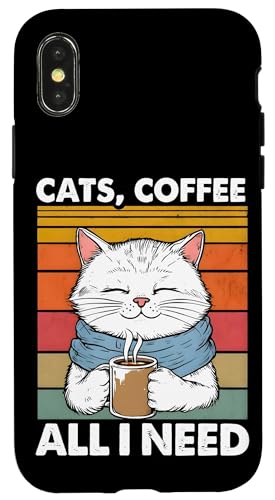 Hülle für iPhone X/XS Lustiges Katzen Kaffee Katze - Cats Coffee All I Need Quote von Besten Tier Motive aller Art - Kunstwerk AnimalArt