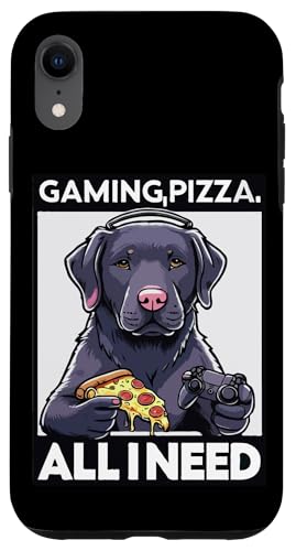 Hülle für iPhone XR Lustiges Hunde Gamer Dogs Gaming Pizza All I Need Zocken von Besten Tier Motive aller Art - Kunstwerk AnimalArt