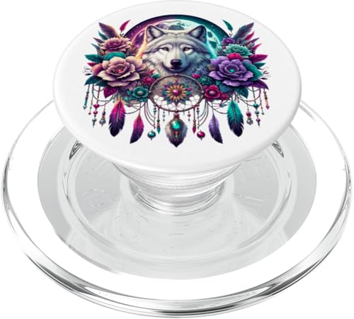 Ästhetischer Traumfänger mit Wolf und Blumen im Boho-Stil PopSockets PopGrip für MagSafe von BethanyGrace