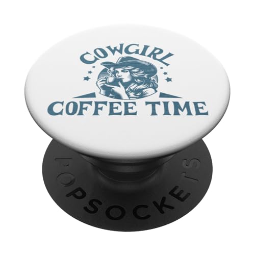 Blaues Cowgirl trinkt Kaffee: Cowgirl Coffee Time PopSockets Klebender PopGrip von BethanyGrace