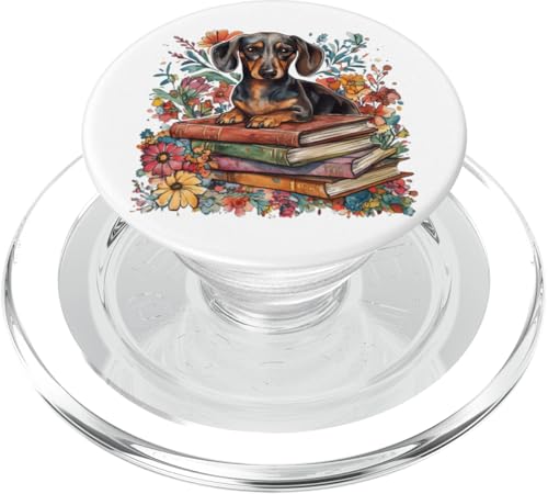 Buchliebhaber Dackel Weinger Hund Aquarell Blumen Stapel PopSockets PopGrip für MagSafe von BethanyGrace