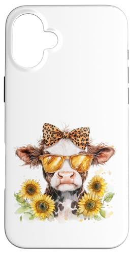 Hülle für iPhone 16 Plus Boujee Sonnenbrille Highland Cow Leopard Print Sonnenblumen von BethanyGrace