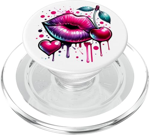 Kirsche mit rosa Lippen, Herzen und tropfender Farbe PopSockets PopGrip für MagSafe von BethanyGrace