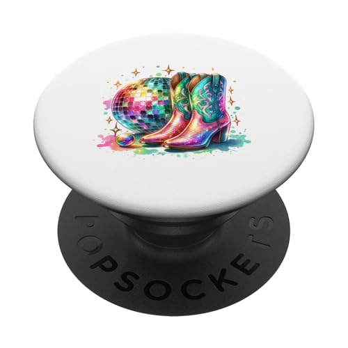 Regenbogen Discokugel mit Cowboystiefeln Modern Cowgirl PopSockets Klebender PopGrip von BethanyGrace