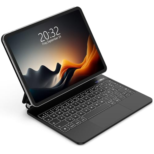 Bettdow Tastatur Hülle für iPad Air 11 Zoll M2 2024/ iPad Air 6/5/4/ iPad Pro 11(4/3/2/1 Gen), Schwebendes Magnetisches Design mit Trackpad, QWERTZ-Layout Beleuchtete Tastatur, Schwarz von Bettdow