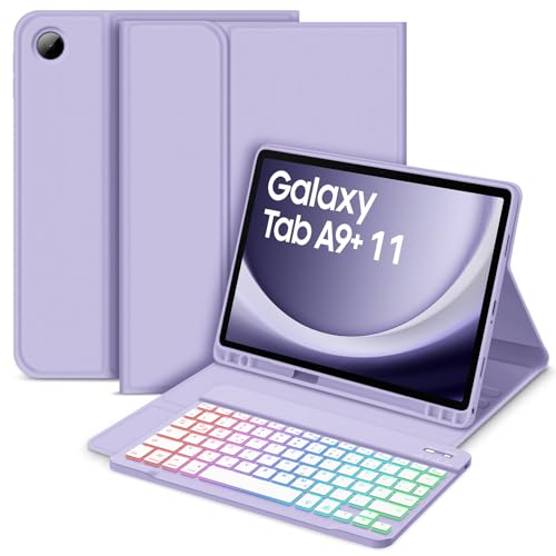 Bettdow für Samsung Galaxy Tab A9+/A9 Plus 2023 Tastatur Hülle, Deutsch QWERTZ Layout Abnehmbarer Beleuchtete Tastatur, Hülle mit Stifthalter für Galaxy Tab A9+ 11 Zoll SM-X210/X215/X216, Lila Bettdow für Samsung Galaxy Tab A9+/A9 Plus 2023 Tastatur Hülle, Deutsch QWERTZ Layout Abnehmbarer Beleuchtete Tastatur, Hülle mit Stifthalter für Galaxy Tab A9+ 11 Zoll SM-X210/X215/X216, Lila von Bettdow