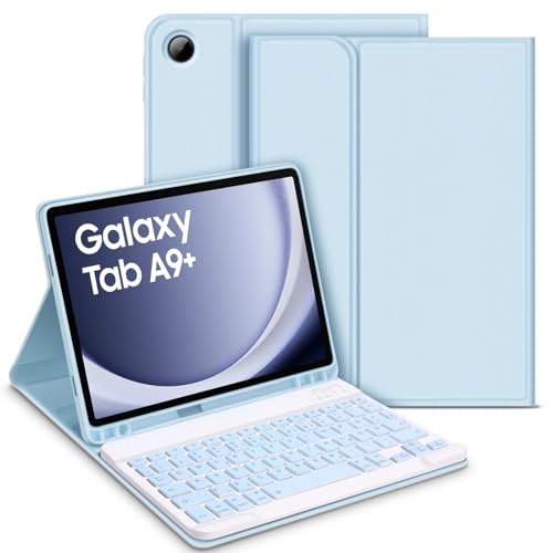 Bettdow für Samsung Galaxy Tab A9+/A9 Plus 2023 Tastatur Hülle, Deutsch QWERTZ Layout Abnehmbarer Tastaturmit Hülle für Galaxy Tab A9+ 11 Zoll SM-X210/X215/X216, Blau von Bettdow