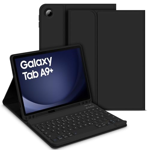 Bettdow für Samsung Galaxy Tab A9+/A9 Plus 2023 Tastatur Hülle, Deutsch QWERTZ Layout Abnehmbarer Tastaturmit Hülle für Galaxy Tab A9+ 11 Zoll SM-X210/X215/X216, Schwarz von Bettdow